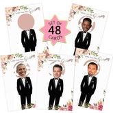 Floral Bridal Shower Games - Who Has The Groom Scratch Off Celebrity Cards Tickets For 48 Guests - Funny Bachelorette Party Games Ideas - Rose Gold White