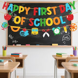Pre-Strung Happy First Day Of School Banner, Glitter First Day Of Kindergarten Decorations For Classroom, Welcome School Decorations For Kindergarten Prek 1St Grade Students