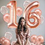 , Rose Gold Sweet 16 Party Decorations - 40 Inch | Rose Gold Sweet 16 Balloons | 16 Rose Gold Balloons Numbers, Confetti Balloons | Birthday Decorations For Girls | Anniversary Decorations