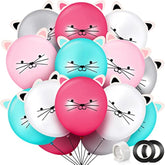 50pcs 12-Inch Kitty Balloons with Ears, 5 Colors for Cat-Themed Parties