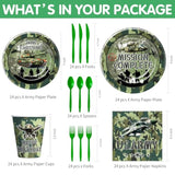 Military Army Party Decorations Tableware - Army Birthday Party Supplies, Plate, Cup, Napkin, Disposable Cutlery, Camo Camouflage Army Military Soldier Theme Birthday Decorations | 24 Guests