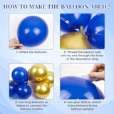 147Pcs Royal Blue And Gold Balloons Arch Garland Kit, 18 12 10 5 Inch Navy Blue Metallic Gold White For Graduation Baby Showr Decorations Birthday Wedding Party Decorations