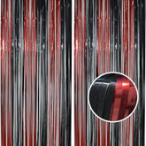 Tinsel Photo Backdrop Curtains - 2 Pack 3.2X8.2Ft Black Red Foil Fringe Streamer Curtain For Christmas/New Years/Birthdays/Bachelorette/Home/Office/Indoor/Outdoor Party Supplies Decorations