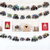 Monsters Trucks Banner Bunting Garlands – Pre-Assembled Trucks Off-Road Vehicles Theme Party Supplies | Truck & Cars Decorations For Monster Truck Theme Party, Kids’ Birthdays, Baby Showers, Playdates