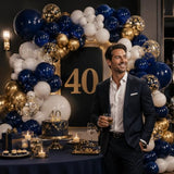 136PCS Navy Blue Ivory Gold Balloon Arch Kit with Confetti Latex Balloons for Birthday, Graduation, Wedding, Corporate Events, Cruise Ship Parties & Elegant Backdrops
