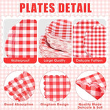 400 Pcs Gingham Party Supplies For 50 Guests Red And White Paper Plates And Napkins Knives Spoon Fork Cup Disposable Checkered Dinner Party Set Cutlery For Baby Shower Wedding Favor