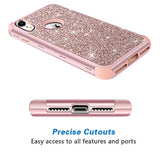 Rose Gold Heavy Duty Full-Body Defender Protective Bling Glitter Sparkle Hard Shell Armor Hybrid Shockproof Silicone Rubber Bumper Cover for iPhone XR 6.1-Inch