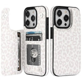 For Iphone 15 Pro Case Wallet With Card Holder, White Leopard Cheetah Pattern Back Flip Folio Pu Leather Kickstand Card Slots Case For Women Girls, Double Magnetic Clasp Case 6.1"