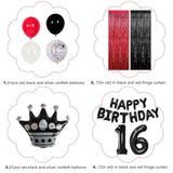 16Th Red And Black Birthday Decorations For Boys Girls Happy 16Th Birthday Party Decorations Red Black Balloons Fringe Curtain Table Cloth With Happy Birthday Banner Number 16 Balloon Hanging Swirls