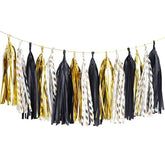 Black Gold Graduation Party Decorations, 15Pcs Black Gold Tissue Paper Tassel Garland For Birthday, Wedding, Bridal Shower, Bachelorette Party, 2026 New Year'S Eve Party Supplies