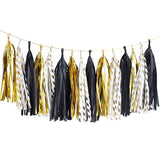 Black Gold Graduation Party Decorations, 15Pcs Black Gold Tissue Paper Tassel Garland For Birthday, Wedding, Bridal Shower, Bachelorette Party, 2026 New Year'S Eve Party Supplies