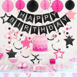 16pcs Black & Pink Birthday Decor with Banner, Swirls, Garland Honeycombs