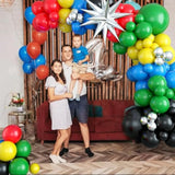 Black Red Yellow Green Balloon Garland Arch Kit, Colorful With Black Red Blue Yellow Green Metallic Silver Balloons Supplies For Birthday, Video Game Themed Party
