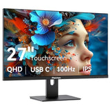 Touchscreen Monitor 27" 2K 100Hz Gaming Monitor, Qhd 2560X1440 Ips Pc Monitors, 10-Point Touch Screen Computer Monitors, With Usb C Hdmi Dp Ports, Built-In Speakers