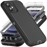 For Iphone 12 Mini Case, Military Grade 3 In 1 Heavy Duty Shockproof/Drop Proof/Dust Proof Case With 2Pcs Tempered Glass Screen Protector (Black/Grey)