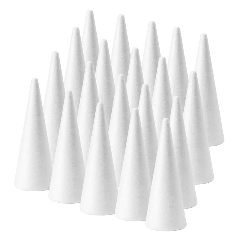 Craft Foam Cones 20-Pack, White Polystyrene Cone Shaped Foam, Foam Tre