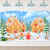 Christmas Gingerbread House Backdrop Winter Merry Xmas Gingerbread House Banner Gingerbread Christmas Banner For Kids Newborn Baby Shower Birthday Party Decorations (6X3.6Ft)