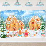 Christmas Gingerbread House Backdrop Winter Merry Xmas Gingerbread House Banner Gingerbread Christmas Banner For Kids Newborn Baby Shower Birthday Party Decorations (6X3.6Ft)