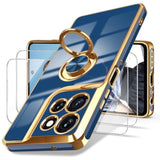 For Moto G Power 5G 2025 Case, 2X Screen Protector, 360° Rotatable Ring Holder Magnetic Kickstand,Plated Gold Edge Slim Soft Tpu Protective Cover For Motorola G Power 5G 2025 (Blue)