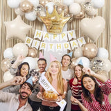 42pcs White & Gold Birthday Decorations with Balloons, Banner Fringe Curtain Decor