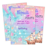 Birthday Invitations, Mermaid Or Pirate Party Decorations, Supplies, Mermaid Kids Teen Birthday Party Celebration Favors For Boys Or Girls - Pack Of 20 Cards With Envelopes (001)