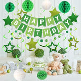 Birthday Decorations, Happy Birthday Banner With Honeycomb Balls, Stars Hanging Swirls Streamers, Circle Dots Garland, Happy Birthday Party Decorations For Women Men Boys Girls (Green)