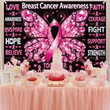 Breast Cancer Awareness Backdrop October Pink Ribbon Butterfly Banner Background Women Breast Cancer Love Hope Faith Charity Event Photo Booth Props 8x6FT