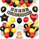 Red Black Yellow Birthday Decorations For Boys,Cartoon Birthday Party Balloons With Star Heart Foil Balloons Banner Cake Topper For Kids Game Theme Party Decor