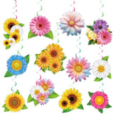 Sunflower Spiral Hanging Decor - 12 Pcs Floral Butterfly Swirls For Baby Shower, Mother'S Day, Wedding, Paper+Pvc Whirl Decorations (Cards+Spirals Set)