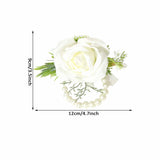 2 Pcs Wedding White Rose Wrist Flowers Artificial Rose Flowers For Ceremony Prom Party Accessories