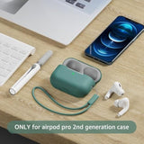 Compatible With Airpods Pro 2 Case, Soft Silicone Skin Cover Protective Cases With Cleaner Kit And Lanyard Compatible For Airpod Pro 2Nd Generation, Front Led Visible-Pine Green