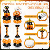 2 Sets Halloween Balloon Column Stand Kit with Pumpkin Foil Balloons Arch Garland