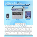 Wireless Keyboard, Bluetooth + Usb Ergonomic Silent Quiet Rechargeable With Number Pad Compact Full Size Multi Device Keyboards For Ipad Tablet Mac Computer Surface Pc Macbook Laptop White