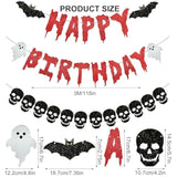 3PCS Halloween Black Skull Heart Wreath Banner Spooky Birthday Party Decor