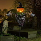 Halloween Yard Stake, 46.4" Solar Lighted Metal Pumpkin Head Scarecrow Stake, Outdoor Decoration Garden Lawn Driveway Yard Sign for Halloween