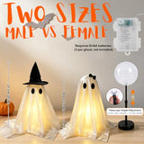 Halloween Decorations Indoor, 25.9 Inch Light Up Ghost Decorations Set of 2 with Timer, DIY Spooky Crafts Kit for Mantel Shelf Tabletop, White Ghosts for Home Party