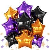 10Pc Halloween Foil Star Balloons – Purple Black Orange 18" Metallic Balloons