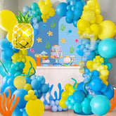144pcs Sponge-Themed Balloon Arch Kit – Blue & Yellow Party Decor for Birthdays and Showers