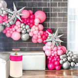 Hot Pink Silver Balloon Garland Arch Kit 160Pcs Pastel Pink And Silver