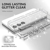 Glitter Clear Case For Samsung Galaxy S23 Plus 5G With Diamond Sparkle Camera Lens Protector + 2 Pack Tempered Glass Screen Protector, Sparkly Shockproof Protective Girl Cover (For Samsung S23+)