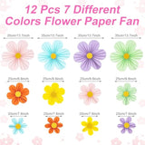 12 Pcs Paper Flowers Decorations For Wall, Pink Yellow Green Purple Orange Blue Tissue Flower, Pastle Floral Fans For Wedding Classroom Backdrop Bridal Shower Birthday Party Decoration 12"8"6"