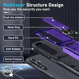 Compatible With Samsung Galaxy A36/A56 5G Case Built In Slide Camera Lens Cover+Screen Protector+Finger Ring Holder Kickstand,Heavy Duty Shockproof Full Body Phone Cover,2025 Purple