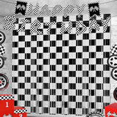 Race Car Birthday Party Streamers Backdrop Decorations, 2 Pack Black White Checkered Foil Fringe Curtain Photo Booth Props With Racing Car Birthday Banner For Back To School Car Themed Party Supplies