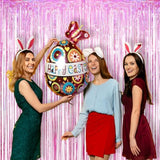 Pink Tinsel Fringe Backdrop, Sparkly Party Streamers Foil Fringe Curtains For Birthdays Bachelorette Easter Bridal Shower Dount Party Decorations - 2 Pack 3.3×8.2Ft