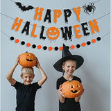Glitter Happy Halloween Banner with Circle Dot Garland Black Orange Bat Spider Party Decor