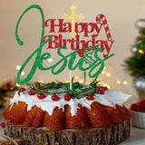Glitter Happy Birthday Jesus Cake Topper - Jesus Birthday, Good Friday/Kids Adults Birthday Party Cake Decoration, Christmas Holidays Winter Party Supplies