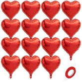15 Pcs Red Heart Balloons, 18 Inch Heart Shaped Balloons Foil With Ribbon, Heart Foil Balloon For Baby Shower, Birthday, Party, Valentines Day Decorations