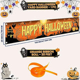 Happy Halloween Banner 120x20 Inch Orange Black Outdoor Yard Sign Party Decorations