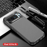 For Pixel 10 Pro Xl Case Compatible With Pixelsnap & Magsafe, Luxury Carbon Fiber & Flexible Silicone Bumper Cover Magnetic Rugged Slim Fit Grip 4 Corners Rubber Shockproof (Black)