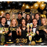 25 Pcs Black New Year 2026 Photo Booth Props Party Decorations